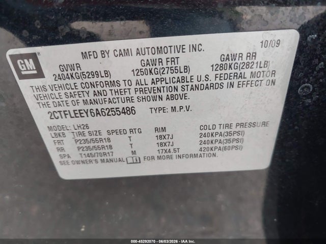 Aukcja sprzedaży 2010 Gmc Terrain Sle-2, vin: 2CTFLEEY6A6255486, numer aukcji: 45292070