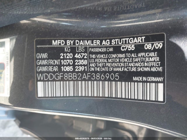Aukcja sprzedaży 2010 Mercedes-benz C 300 Sport 4matic, vin: WDDGF8BB2AF386905, numer aukcji: 45292075