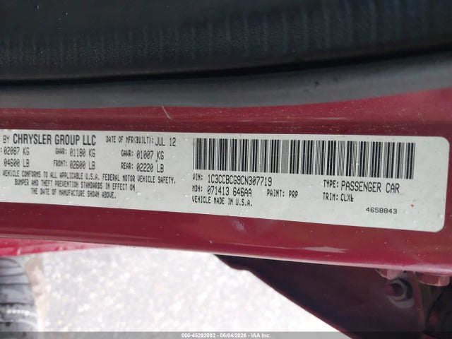2012 Chrysler 200 Limited მანქანა იყიდება აუქციონზე, vin: 1C3CCBCG9CN307719, აუქციონის ნომერი: 45292092