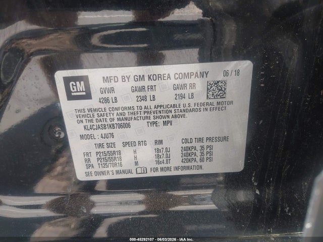 Продаж на аукціоні авто 2019 Buick Encore Fwd Preferred, vin: KL4CJASB1KB706006, номер лоту: 45292107