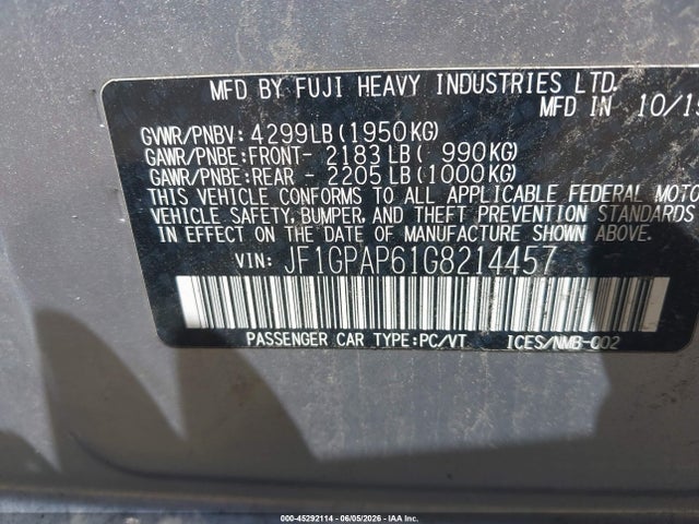 JF1GPAP61G8214457 Subaru Impreza 2.0i Sport Premium