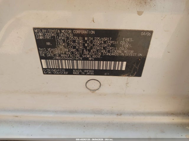 Продажа на аукционе авто 2006 Toyota Rav4, vin: JTMBD33V666014478, номер лота: 45292120