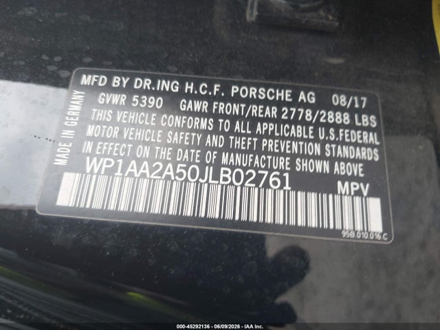 Aukcja sprzedaży 2018 Porsche Macan, vin: WP1AA2A50JLB02761, numer aukcji: 45292136