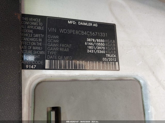 45292147 :رقم المزاد ، WD3PE8CB4C5671331 vin ، 2012 Mercedes-benz Sprinter 2500 High Roof مزاد بيع