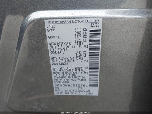 Продажа на аукционе авто 2020 Infiniti Qx60 Luxe Awd, vin: 5N1DL0MM5LC530761, номер лота: 45292148