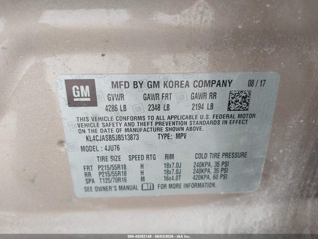 2018 Buick Encore Preferred მანქანა იყიდება აუქციონზე, vin: KL4CJASB5JB513873, აუქციონის ნომერი: 45292149