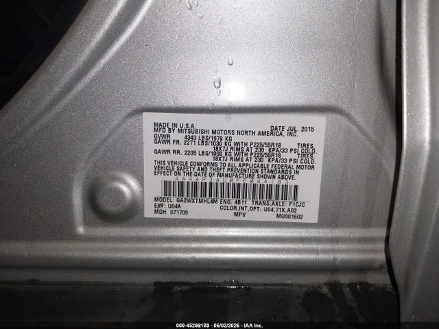 Продаж на аукціоні авто 2015 Mitsubishi Outlander Sport Es, vin: 4A4AP3AU0FE044183, номер лоту: 45292173