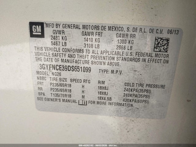 Продажа на аукционе авто 2013 Cadillac Srx Luxury Collection, vin: 3GYFNCE39DS651099, номер лота: 45292182
