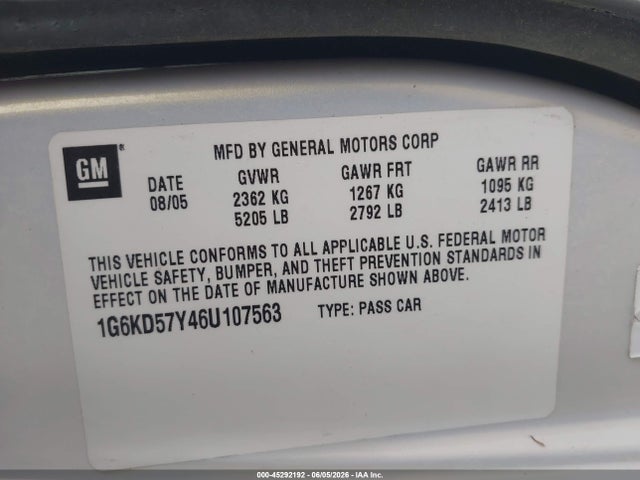 Продажа на аукционе авто 2006 Cadillac Dts Standard, vin: 1G6KD57Y46U107563, номер лота: 45292192