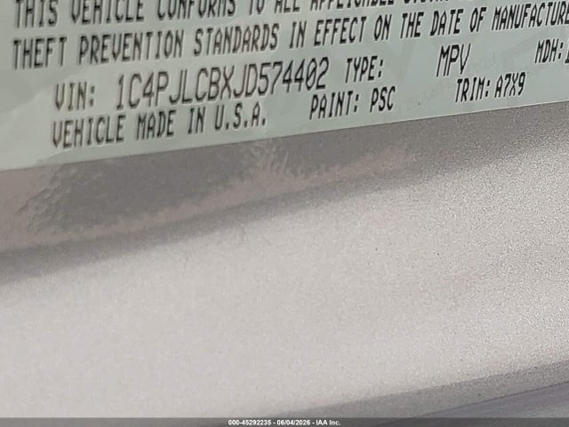 1C4PJLCBXJD574402 Jeep Cherokee Latitude Fwd