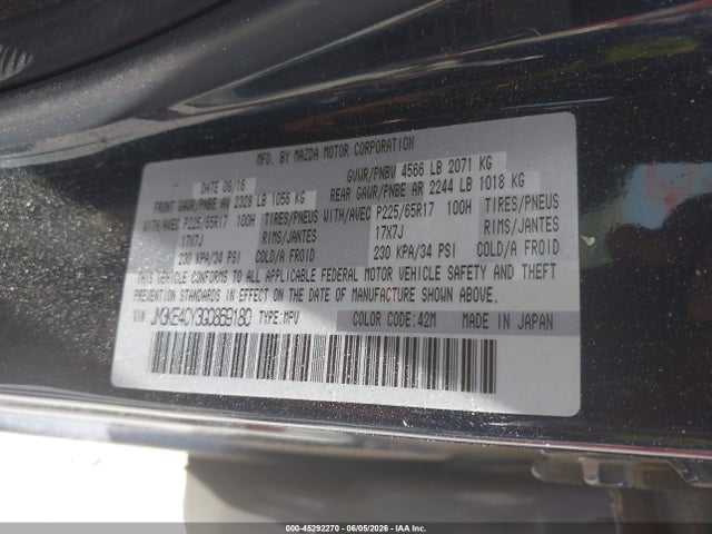 45292270 :رقم المزاد ، JM3KE4CY3G0869180 vin ، 2016 Mazda Cx-5 Touring مزاد بيع
