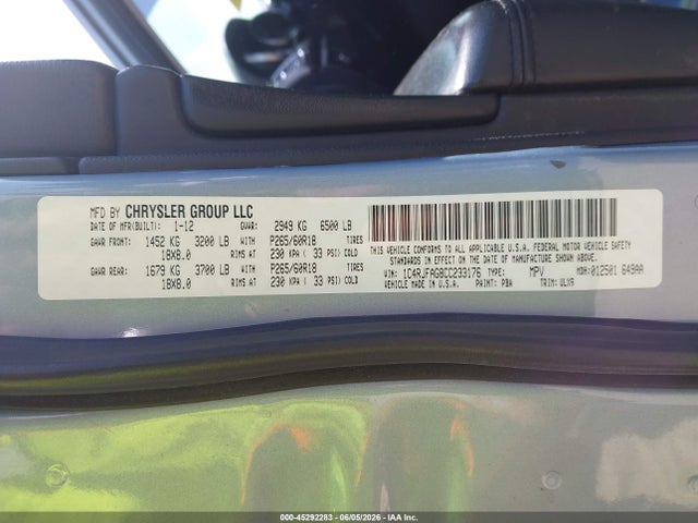 45292283 :رقم المزاد ، 1C4RJFAG8CC233176 vin ، 2012 Jeep Grand Cherokee Laredo مزاد بيع