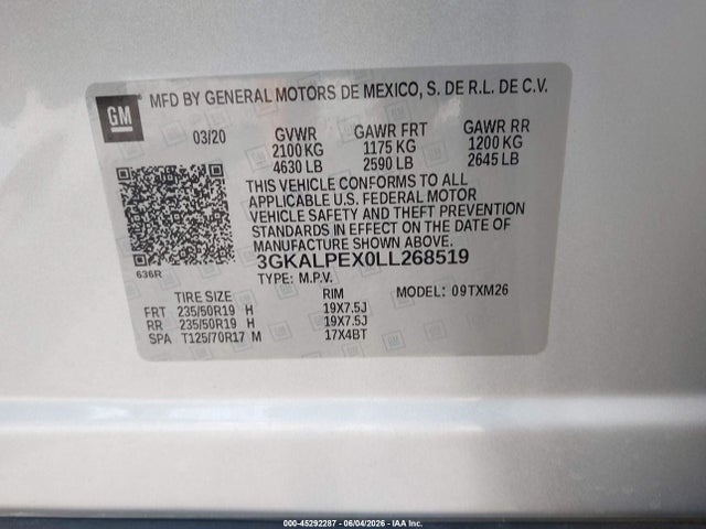 45292287 :رقم المزاد ، 3GKALPEX0LL268519 vin ، 2020 Gmc Terrain Fwd Slt مزاد بيع