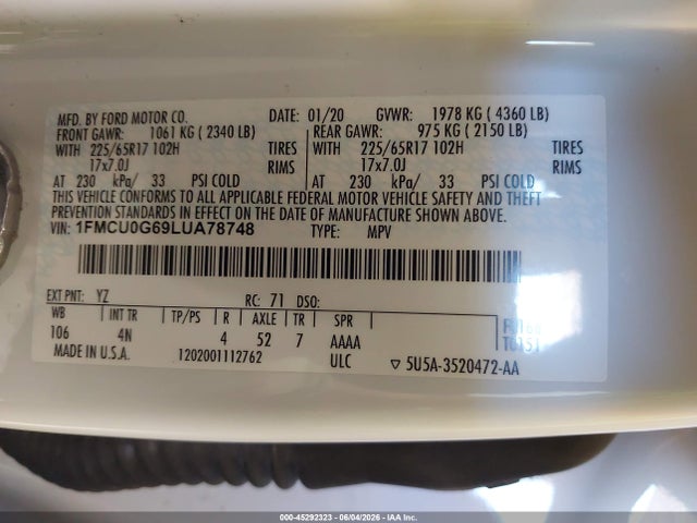 Ford ESCAPE SE 2020 1FMCU0G69LUA78748 Image 9