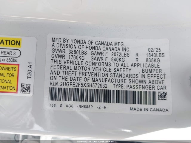 Honda Civic Sport 2025 2HGFE2F5XSH572932 Image 9