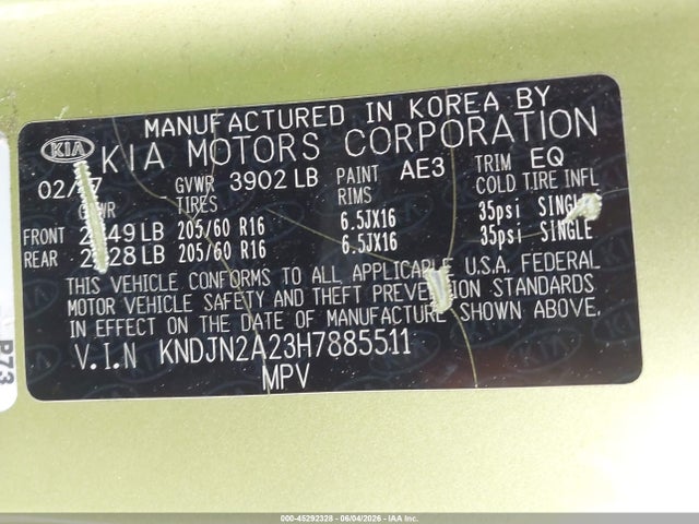 Aukcja sprzedaży 2017 Kia Soul, vin: KNDJN2A23H7885511, numer aukcji: 45292328