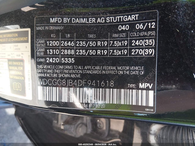 Aukcja sprzedaży 2013 Mercedes-benz Glk 350 4matic, vin: WDCGG8JB4DF941618, numer aukcji: 45292349