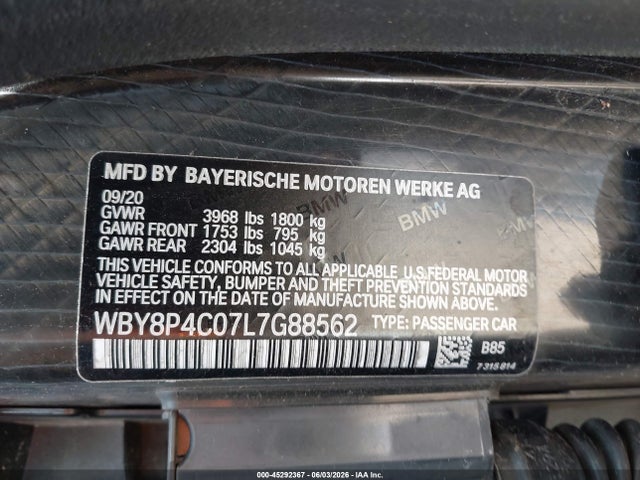 Продажа на аукционе авто 2020 Bmw I3 120ah W/range Extender, vin: WBY8P4C07L7G88562, номер лота: 45292367