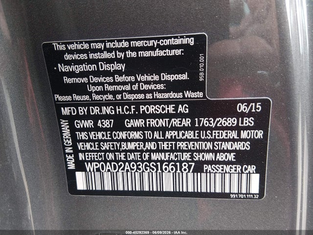 WP0AD2A93GS166187 Porsche 911 Turbo S