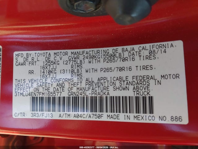 Toyota Tacoma Base V6 2015 3TMLU4EN7FM165577 Image 9