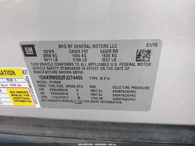 GMC Acadia Sle-1 2015 1GKKRNED2FJ274489 Image 9