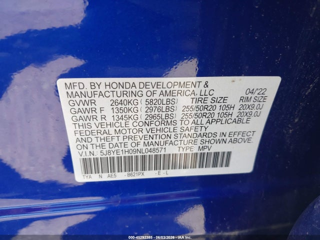 Продаж на аукціоні авто 2022 Acura Mdx A-spec Package, vin: 5J8YE1H09NL048571, номер лоту: 45292385