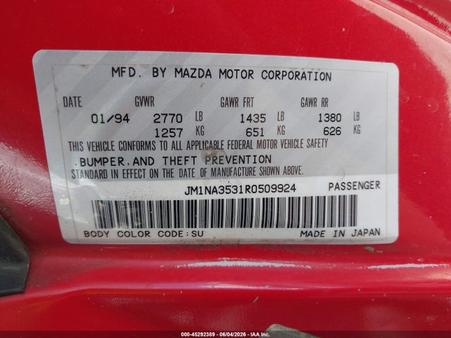 45292389 :رقم المزاد ، JM1NA3531R0509924 vin ، 1994 Mazda Mx-5 Miata مزاد بيع