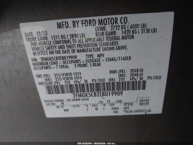 Ford FLEX SEL 2014 2FMGK5C82EBD19909 Image 9