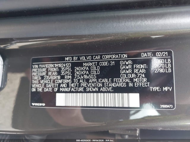YV4102RK1M1824123 Volvo Xc60 T5 Momentum