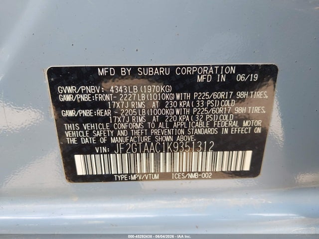 Subaru Crosstrek 2.0i 2019 JF2GTAAC1K9351312 Image 9