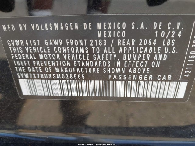 Продаж на аукціоні авто 2025 Volkswagen Jetta 1.5t Se, vin: 3VW7X7BUXSM028565, номер лоту: 45292461
