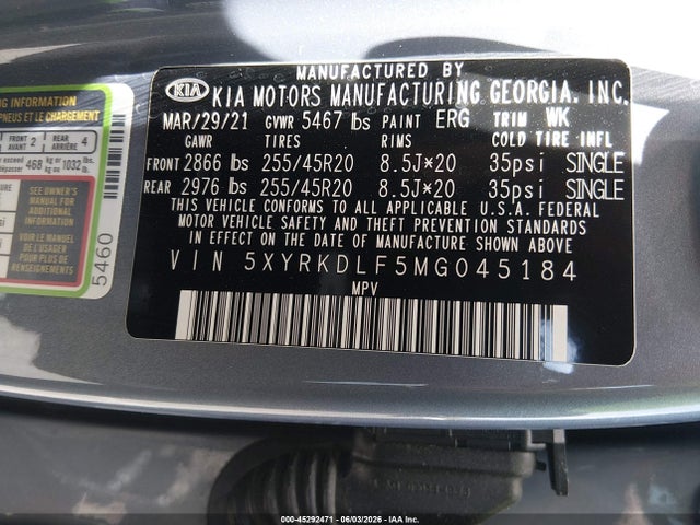 KIA SORENTO SX 2021 5XYRKDLF5MG045184 Image 9