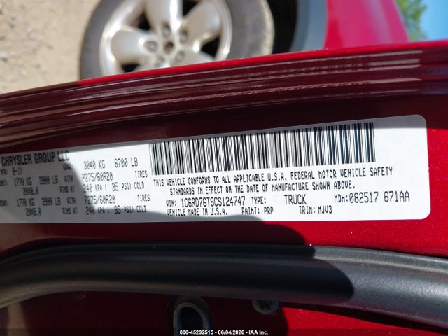 2012 Ram 1500 Slt მანქანა იყიდება აუქციონზე, vin: 1C6RD7GT8CS124747, აუქციონის ნომერი: 45292515