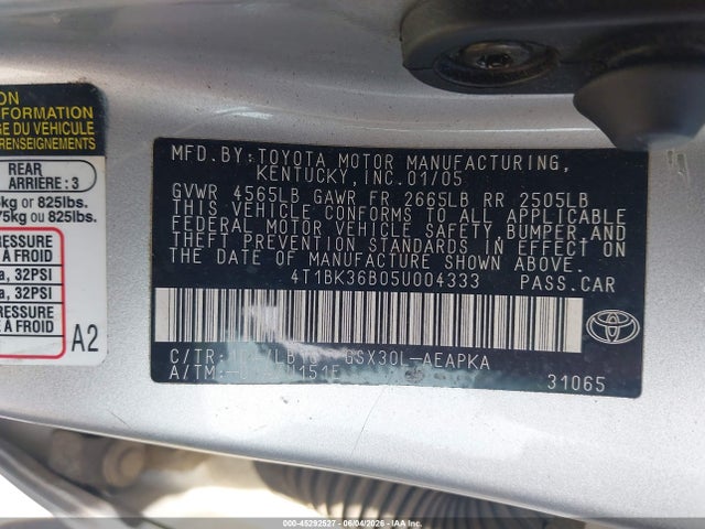 45292527 :رقم المزاد ، 4T1BK36B05U004333 vin ، 2005 Toyota Avalon Limited مزاد بيع