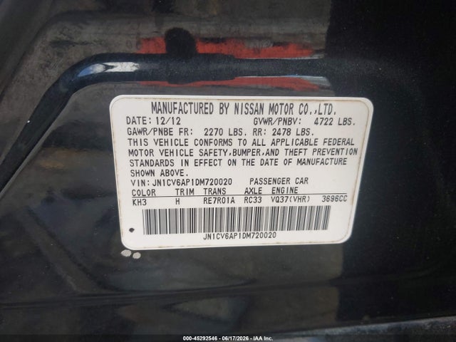 Продаж на аукціоні авто 2013 Infiniti G37 Journey, vin: JN1CV6AP1DM720020, номер лоту: 45292546