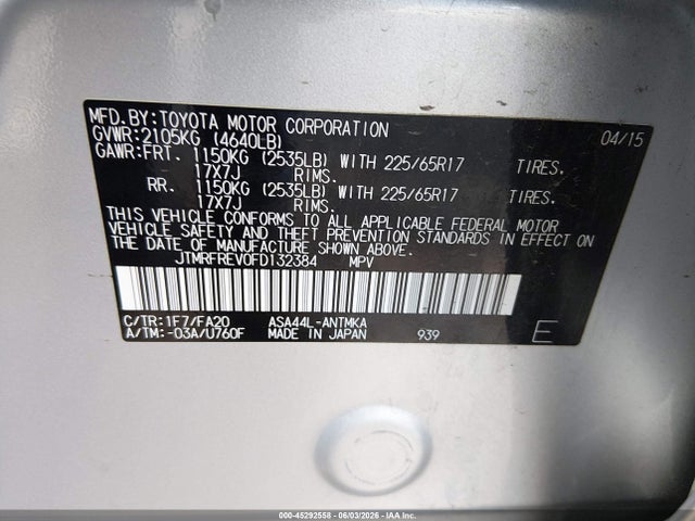 Toyota Rav4 Xle 2015 JTMRFREV0FD132384 Image 9
