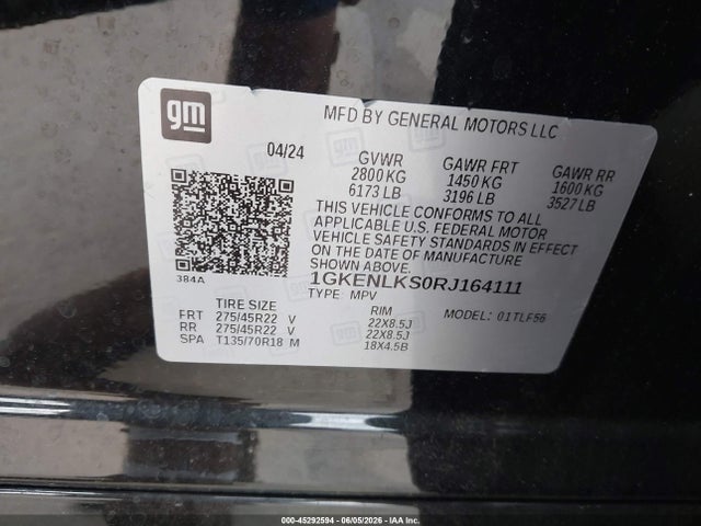 45292594 :رقم المزاد ، 1GKENLKS0RJ164111 vin ، 2024 Gmc Acadia Fwd Denali مزاد بيع