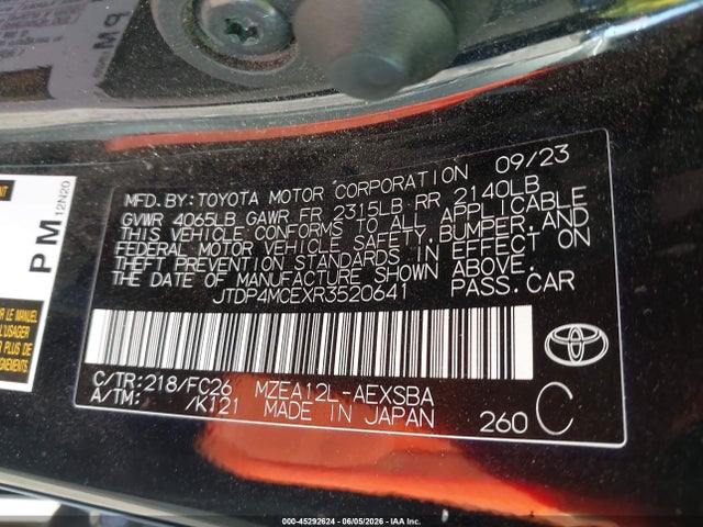 Aukcja sprzedaży 2024 Toyota Corolla Se, vin: JTDP4MCEXR3520641, numer aukcji: 45292624