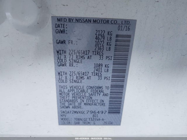 Nissan ROGUE SV 2016 5N1AT2MVXGC796497 Image 9
