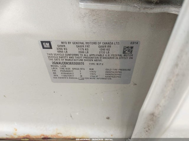 Продаж на аукціоні авто 2014 Chevrolet Equinox 2lt, vin: 2GNALCEK3E6300970, номер лоту: 45292643