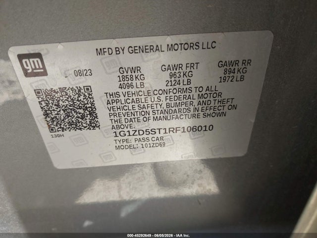 1G1ZD5ST1RF106010 Chevrolet Malibu Fwd 1lt