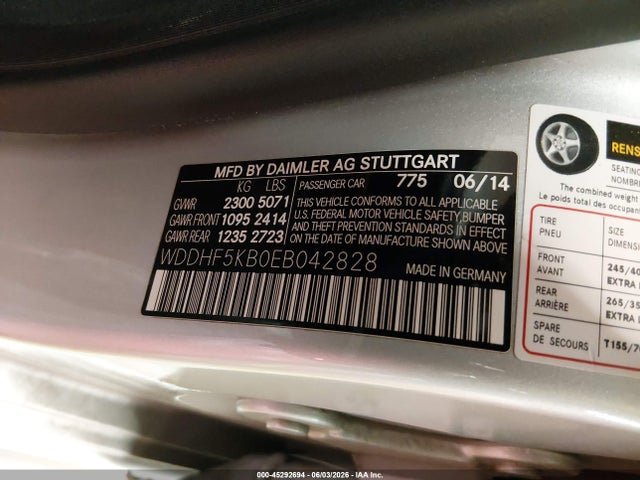 Aukcja sprzedaży 2014 Mercedes-benz E 350, vin: WDDHF5KB0EB042828, numer aukcji: 45292694