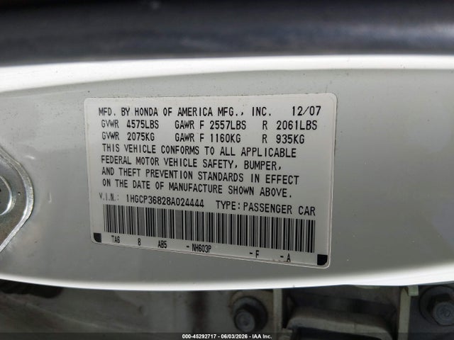 Продажа на аукционе авто 2008 Honda Accord 3.5 Ex-l, vin: 1HGCP36828A024444, номер лота: 45292717