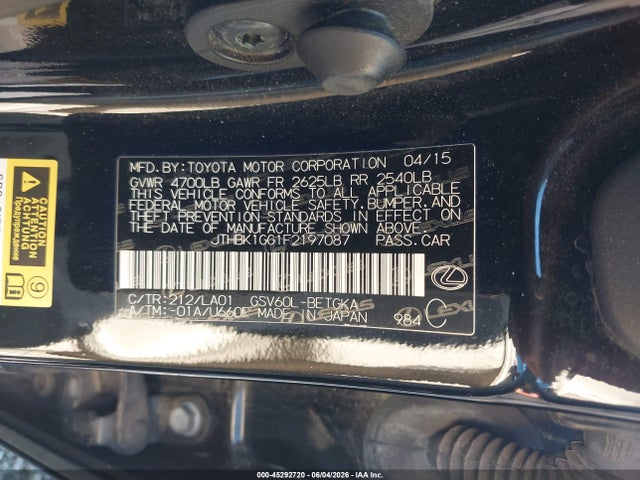 2015 Lexus Es 350 მანქანა იყიდება აუქციონზე, vin: JTHBK1GG1F2197087, აუქციონის ნომერი: 45292720