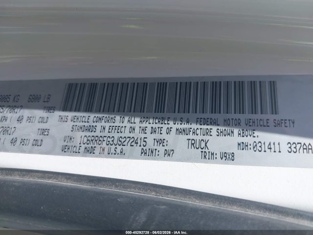 Продаж на аукціоні авто 2018 Ram 1500 Tradesman  4x2 6'4 Box, vin: 1C6RR6FG3JS272415, номер лоту: 45292728