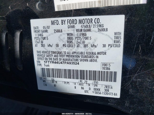 Продаж на аукціоні авто 2007 Ford Ranger Sport/stx/xlt, vin: 1FTYR44U47PA93524, номер лоту: 45292731