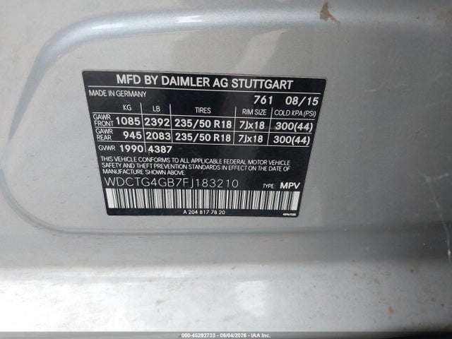 WDCTG4GB7FJ183210 Mercedes-Benz Gla 250 4matic