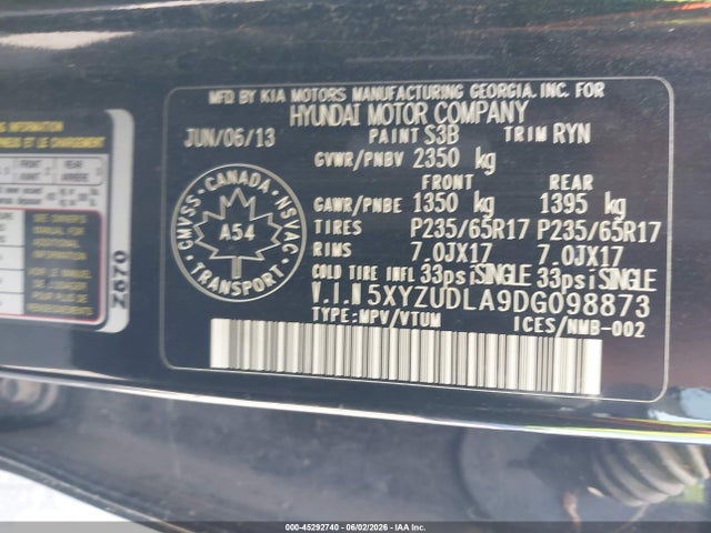 Продаж на аукціоні авто 2013 Hyundai Santa Fe Sport 2.0t Premium, vin: 5XYZUDLA9DG098873, номер лоту: 45292740