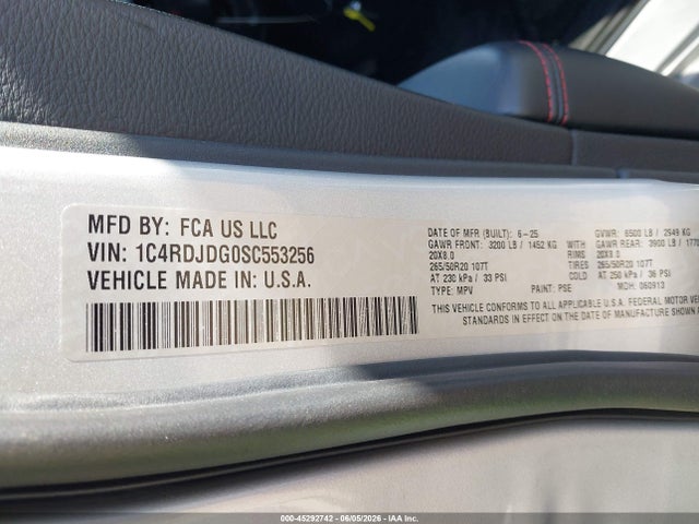 45292742 :رقم المزاد ، 1C4RDJDG0SC553256 vin ، 2025 Dodge Durango Gt Awd مزاد بيع