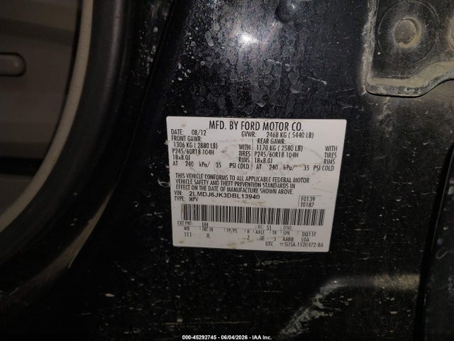45292745 :رقم المزاد ، 2LMDJ6JK3DBL13940 vin ، 2013 Lincoln Mkx مزاد بيع